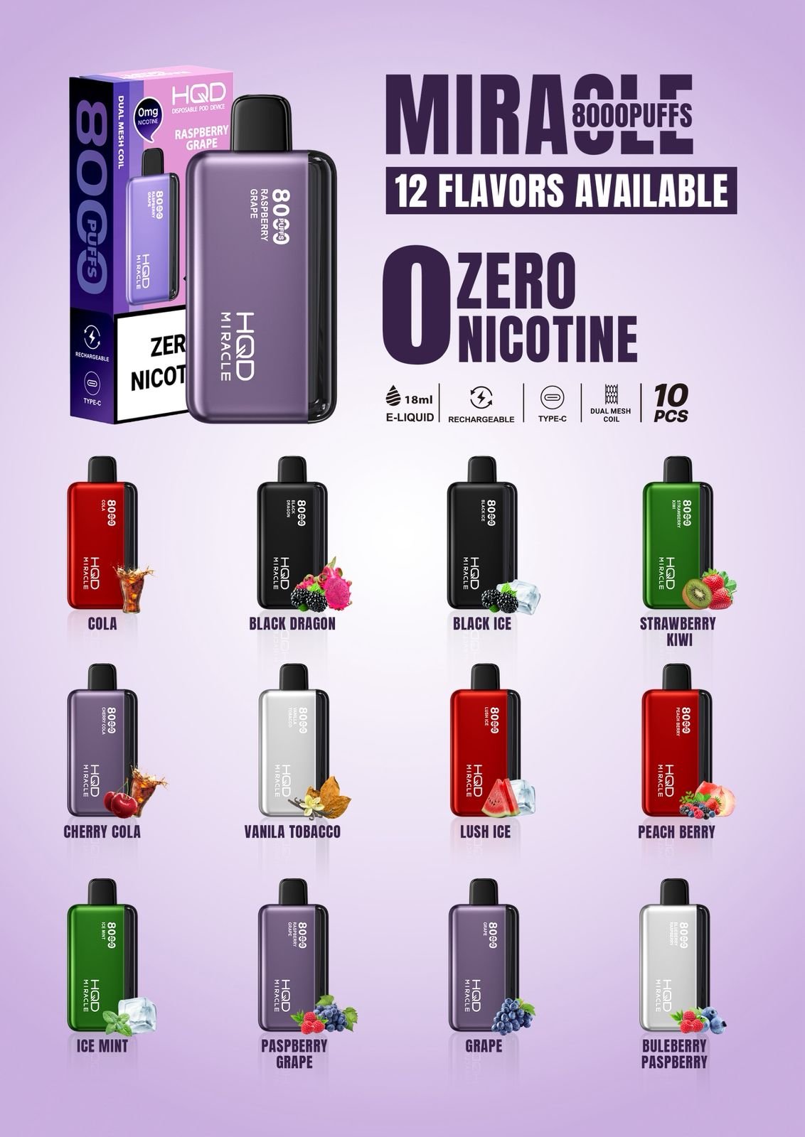 0mg Nicotine Free HQD Miracle Disposable Vape